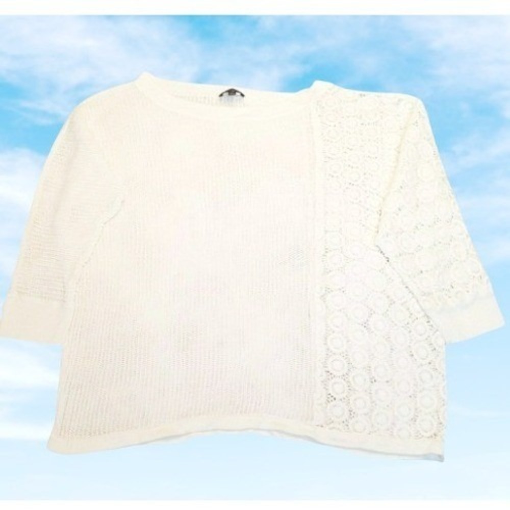 The Limited Womens White Rayon Linen Lace Oversized Knit Top L Boho Coastal Chic